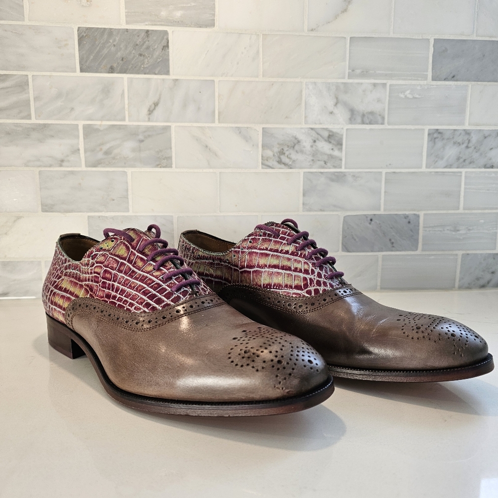 JOHN FLUEVOG Oxfords Genuine Leather Greige/Purple Size 9.5